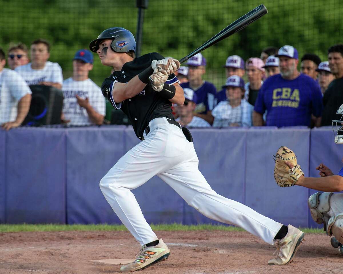 Christian Brothers Academy right fielder Luke Szepek takes a cut against Shaker during the Class AA baseball finals at CBA in Colonie, NY, on Tuesday, June 15, 2021 (Jim Franco/Special to the Times Union)