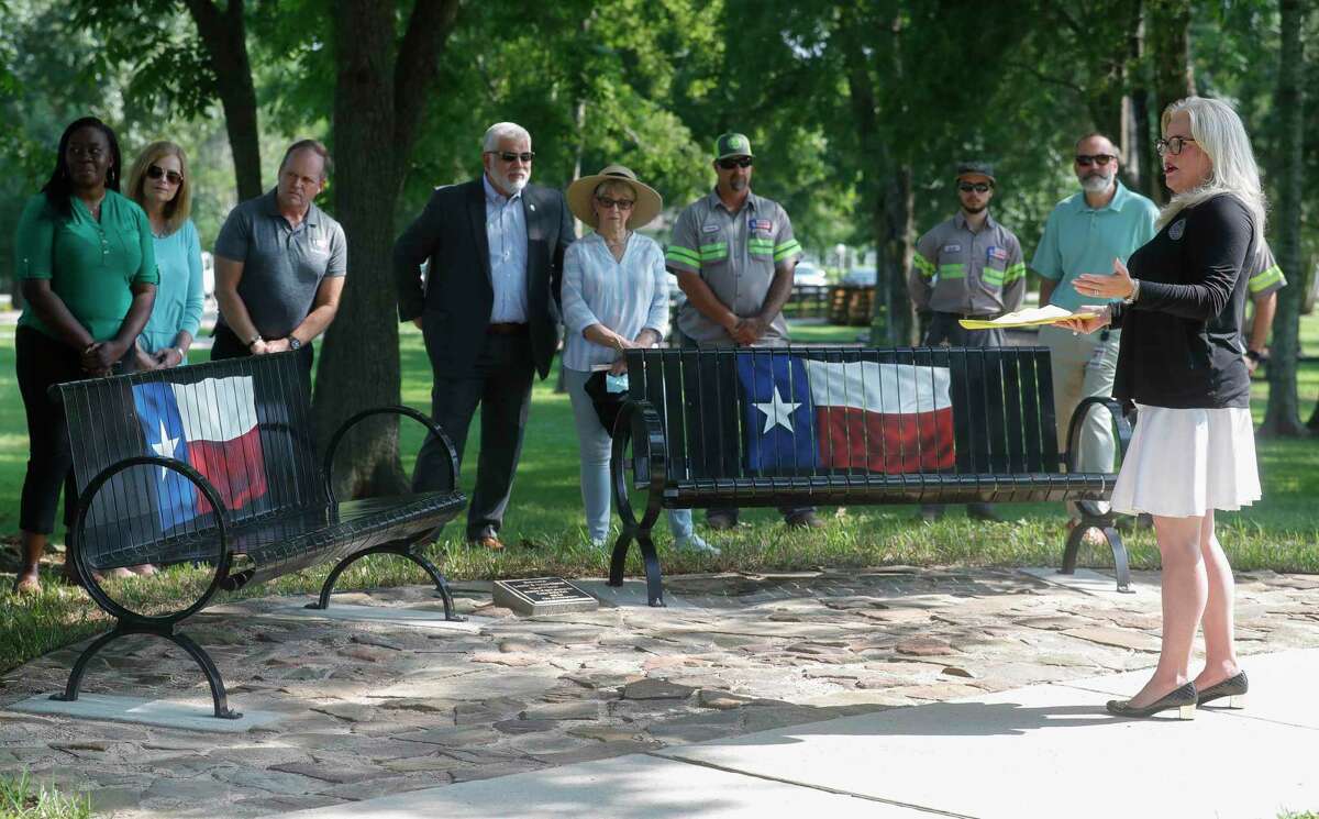 Cedar Brake Park benches, marker honor Montgomery couple