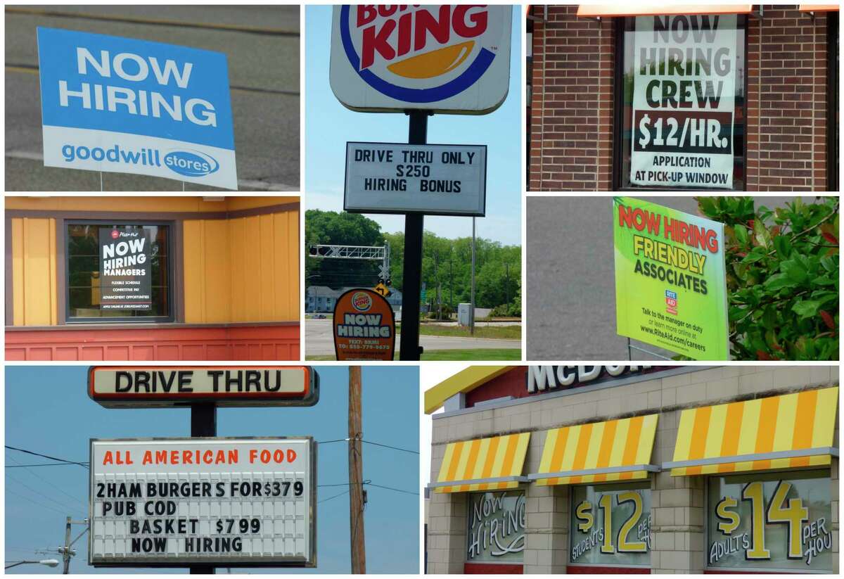Business along U.S. 31 in Manistee display signs advertising unfilled jobs. (Scott Fraley/News Advocate)