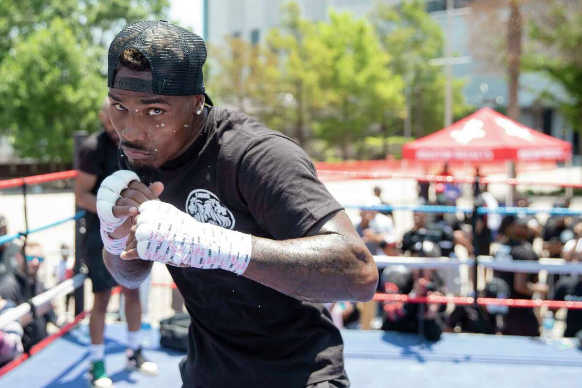 Jermall Charlo at an open work outside Houston's Toyota Center on Wednesday, June 16, 2021.
