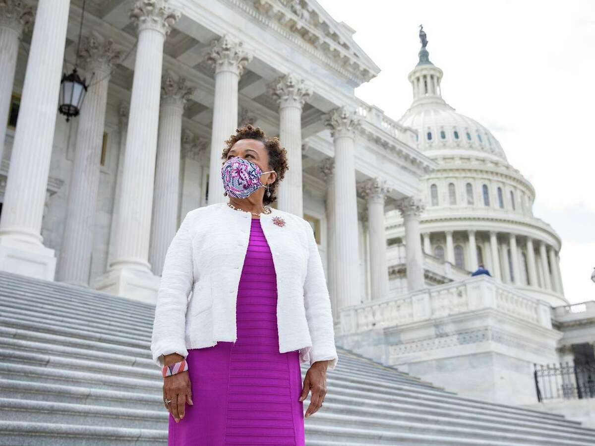 Rep. Barbara Lee on the steps of the U.S. Capitol in Washington.