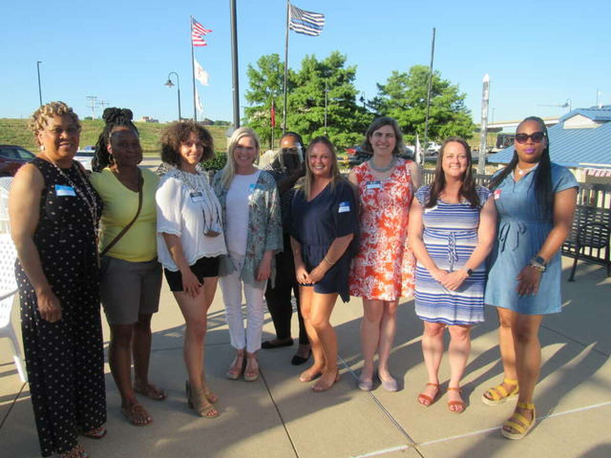 The YWCA of Alton 2021 Women of Distinction honorees are, named publicly for the first time Wednesday evening, left to right, Marie Nelson, Sandra West, Trish Holmes, Lanea DeCocini, Cameo Holland, Jennifer Gottlob, Lacy Spraggins McDonald, Crystal Uhe and Yvonne Campbell. Not pictured are Amy Gabriel, Carrie Schildroth, Savanna Bishop, Starrette Smith, Leah Becoat and Katie Stuart.
