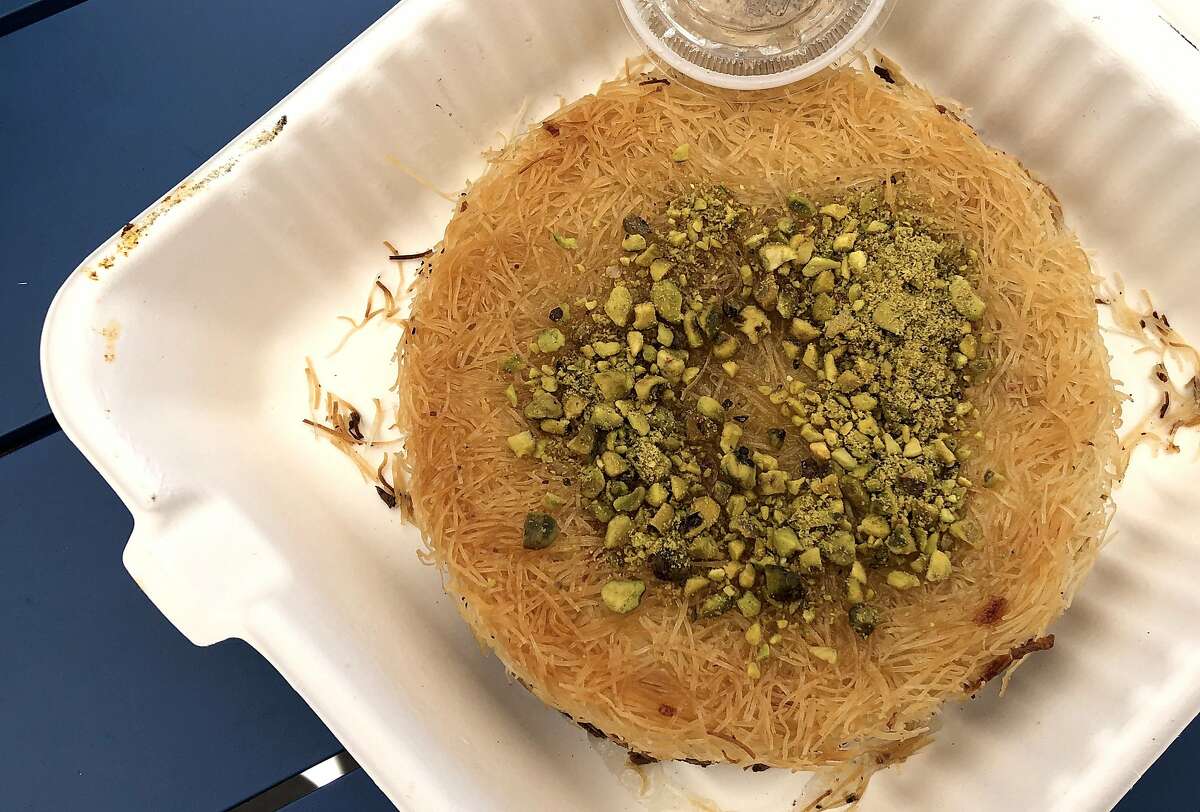 Knafeh, a dessert of sweet cheese and shredded phyllo, at Manakish in Walnut Creek.