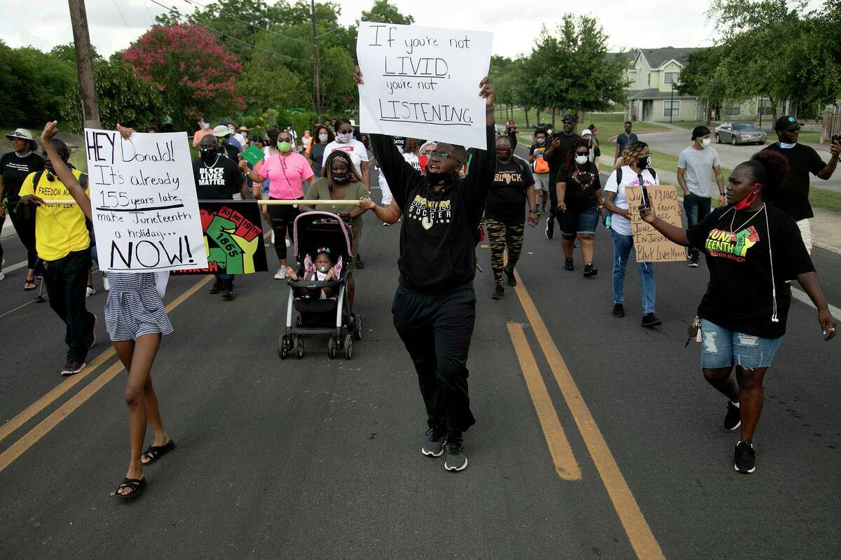 Juneteenth — now a federal holiday — is a time to reflect on the nation’s history of slavery and its legacy. Last year, these residents did that during a Juneteenth march.