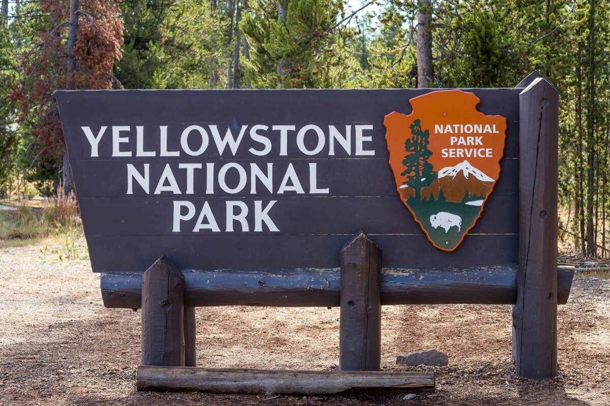 Welcome sign by Yellowstone, USA. 