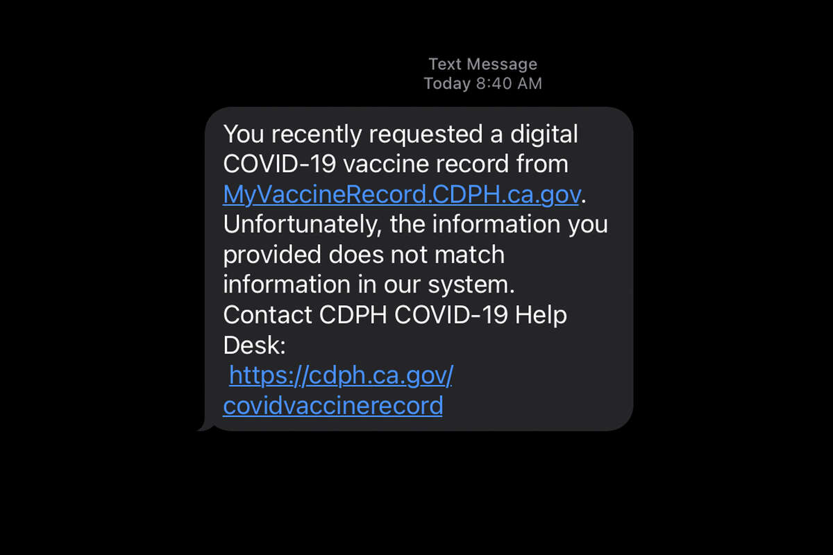 Text message from California's vaccine verification system