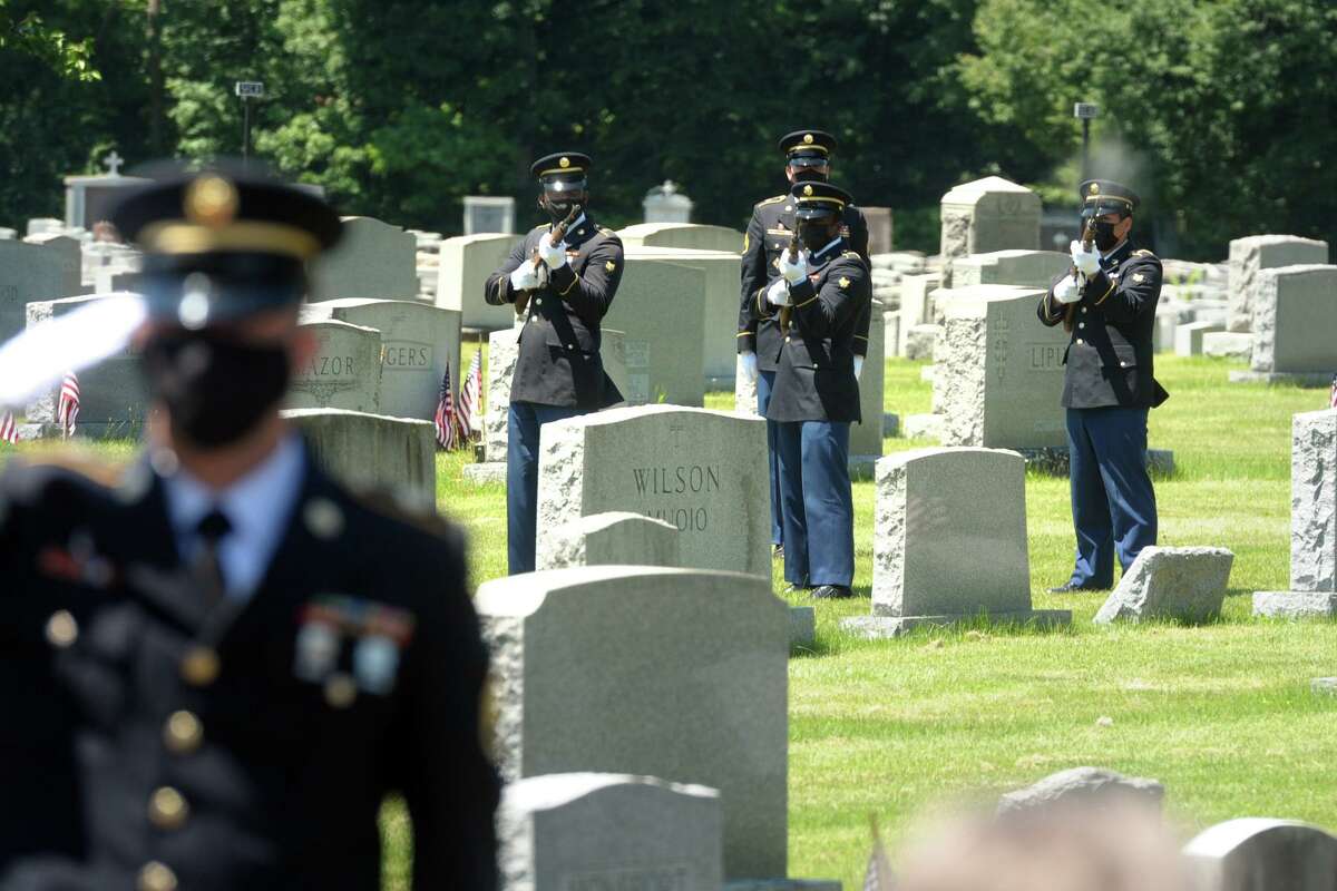 The funeral service for U.S. Army Staff Sgt. Louis Doddo, at St. John’s Cemetery, in Norwalk, Conn. June 18, 2021. Doddo was killed in action in 1944 while fighting on Saipan during World War II.
