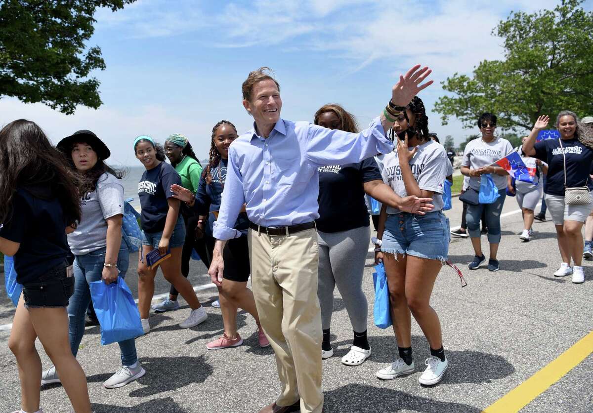 U.S. Senator Richard Blumenthal marches in the 29th Juneteenth Parade circling through Seaside Park in Bridgeport, Saturday, June 19, 2021.