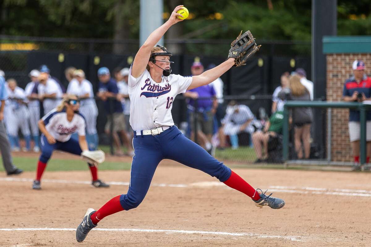 Former USA softball pitcher Brynn Polega shattered the record for strikeouts in a state championship game with 19 as the Patriots (40-3) blew out the Rudyard Bulldogs on the way to a 14-1 victory and the 2021 MHSAA Division 4 State Championship.