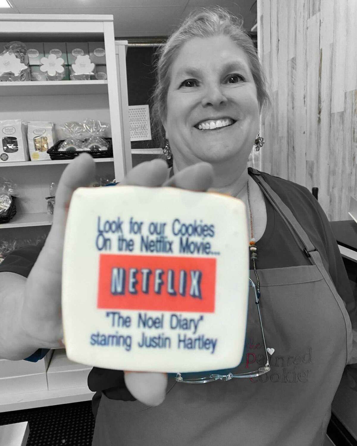 And speaking of "The Noel Diary," Wilton cookie shop The Painted Cookie was contacted to get in on the movie making process.  Susan Schmitt, owner of The Painted Cookie, said that the film’s prop manager reached out to her saying the shop “came highly recommended.” Schmitt shared her work for Netflix on The Painted Cookie’s Instagram account, saying her Christmas sprinkle cookies and gingerbread men were used in a scene with “Die Hard” actress Bonnie Bedelia. 