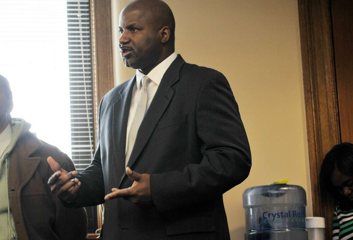 Charles Robinson, who works as a carpenter in Albany, talks in February 2014 about problems he sees with new legislation during a discussion by Albany County lawmakers on legislation to create a land bank. (Paul Buckowski / Times Union archive photo)