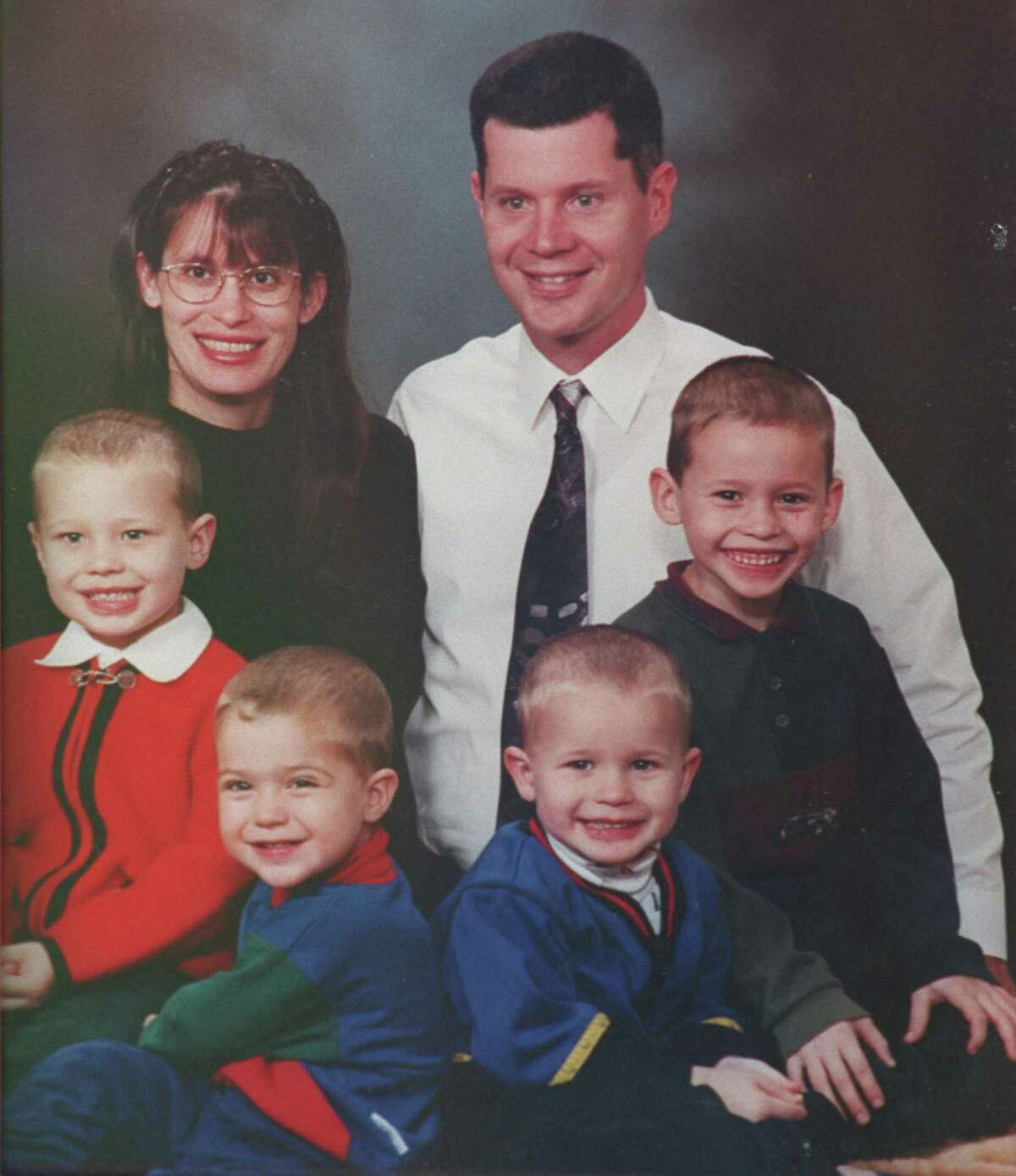 The Yates family is shown in this photograph taken in November, 2000. Back row, Andrea Yates, pregnant with daughter Mary, and her husband, Russell. Front row are John, 5, Luke, 2, Paul, 3, and Noah, 7. Andrea Yates is accused of drowning her five children in the family bathtub.