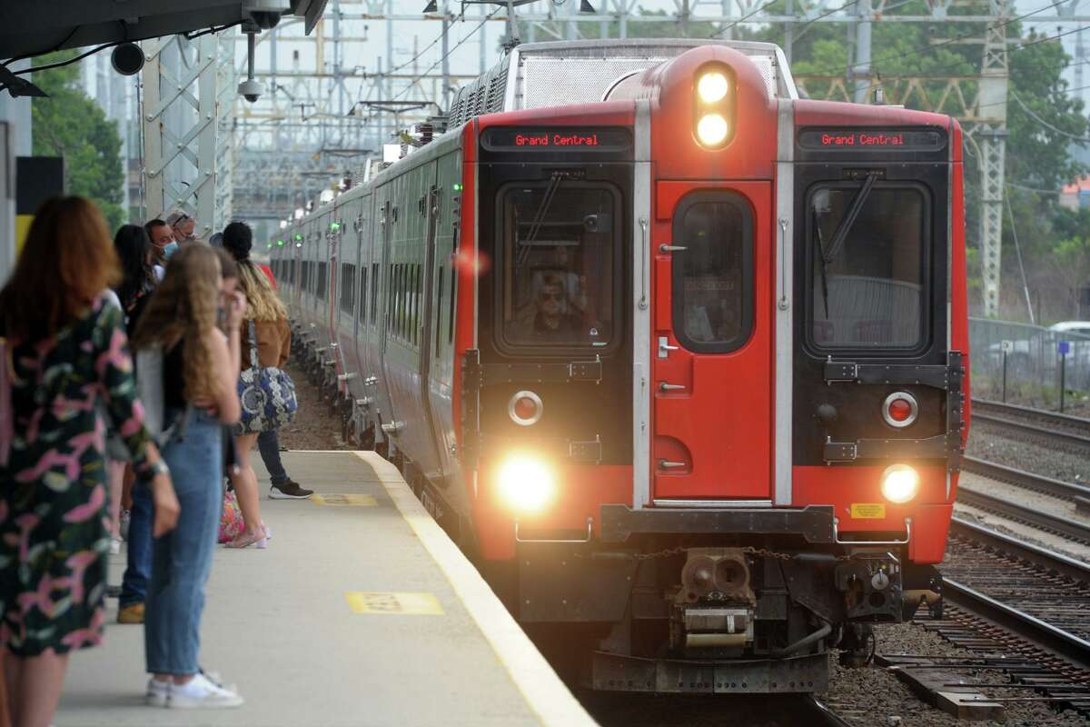 A New York-bound Metro-North train pulls into the Stratford rail station last year.