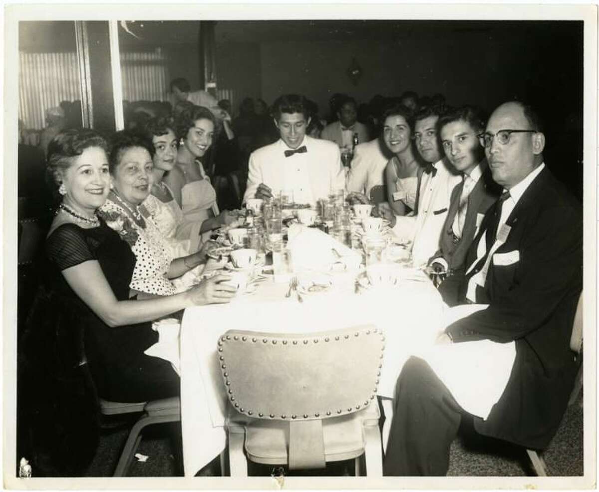 Carmen Cortez, left, at a convention of the League of United Latin American Citizens in California in 1957. She was a Mexican American activist born in 1913 in San Antonio. She grew up in Houston, where she was a founding member of the Club Femenino Chapultepec, or Chapultepec Club, and also secretary of LULAC at the national level. The picture is part of the Carmen Cortez Papers of the Houston Public Library.