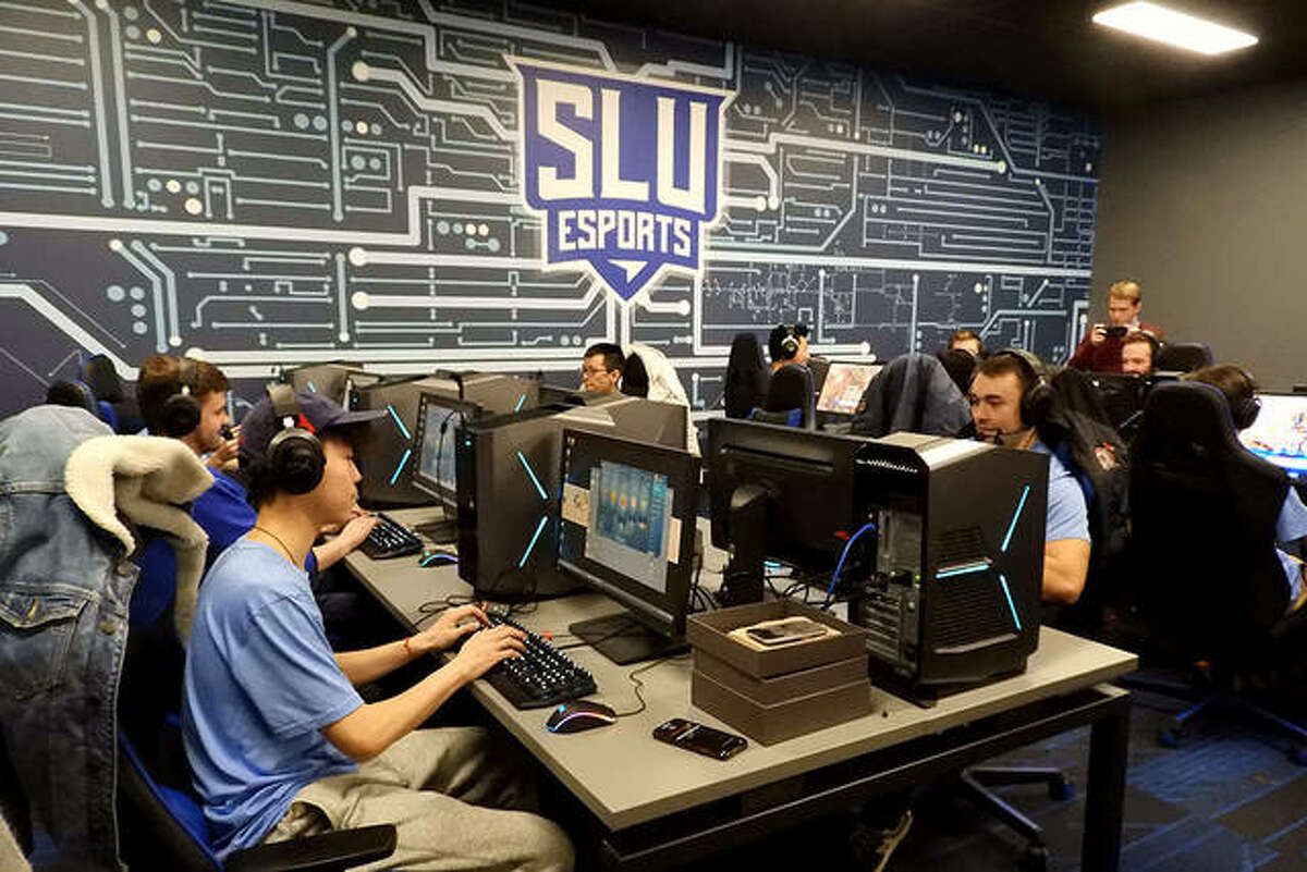 Members of the St. Louis University esports are shown in this January photo in their facility in the Busch Student Center. The school is one of 16 teams competing July 2-4 at the inaugural Gateway Legends Collegiate Invitational at Ballpark Village in St. Louis.