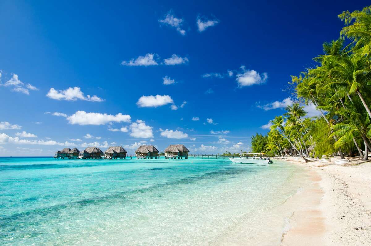 Seascape at the beach in Tikehau island in Tahiti.