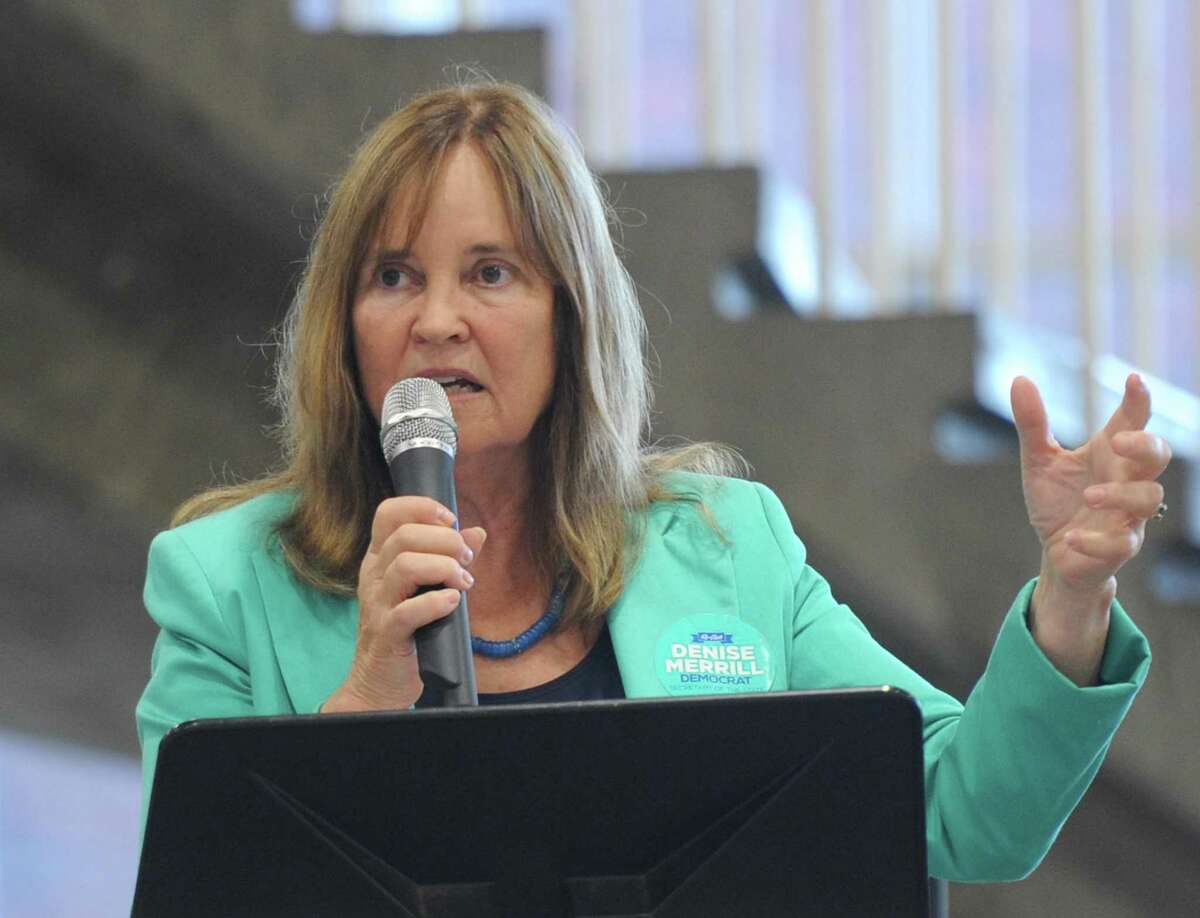 Denise Merrill, Secretary of the State of Connecticut, speaks at the Greenwich Democratic Town Committee Cookout and Campaign Rally at Greenwich High School in Greenwich, Conn. Sunday, Sept. 16, 2018. In attendance was gubernatorial candidate Ned Lamont, U.S. Rep. Jim Himes, U.S. Senators Chris Murphy and Richard Blumenthal, State Sen. candidate Alex Bergstein, and State Rep. candidates Laura Kostin and Steve Meskers.