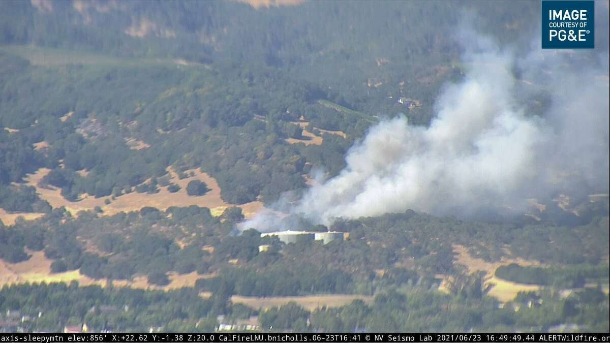 A PG&E webcam showed a wildfire that broke out in Sonoma on June 23, 2021.