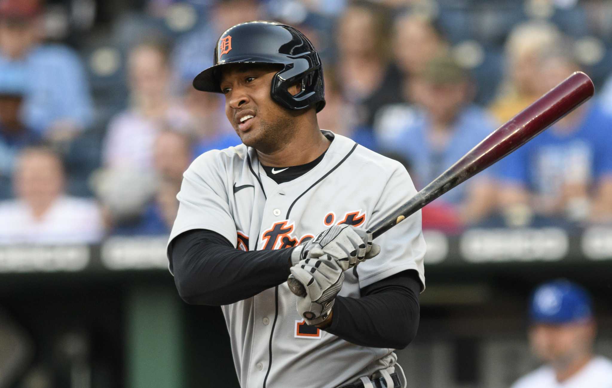 Detroit Tigers second baseman Jonathan Schoop hits a single during