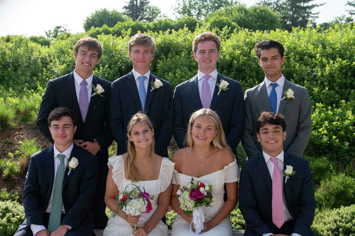 The following Greenwich residents graduated from Green Farms Academy on June 10, 2021: back row, from left, Oliver Kennon, Carsten Weis, Jonnie Jackson and Oliver Weiser; and front row, from left, Charles Kolin, Lily Russian, Dasha Timasheva, and Seby Bodian.