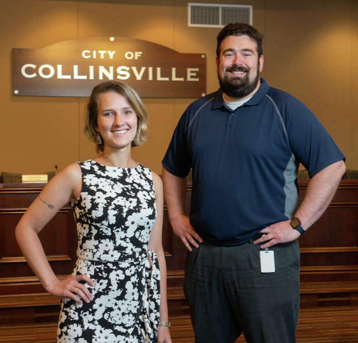 Waleska Valle (STEM Center GA and Sustainability Intern) is pictured with Derek Jackson (Deputy City Manager for the City of Collinsville.)