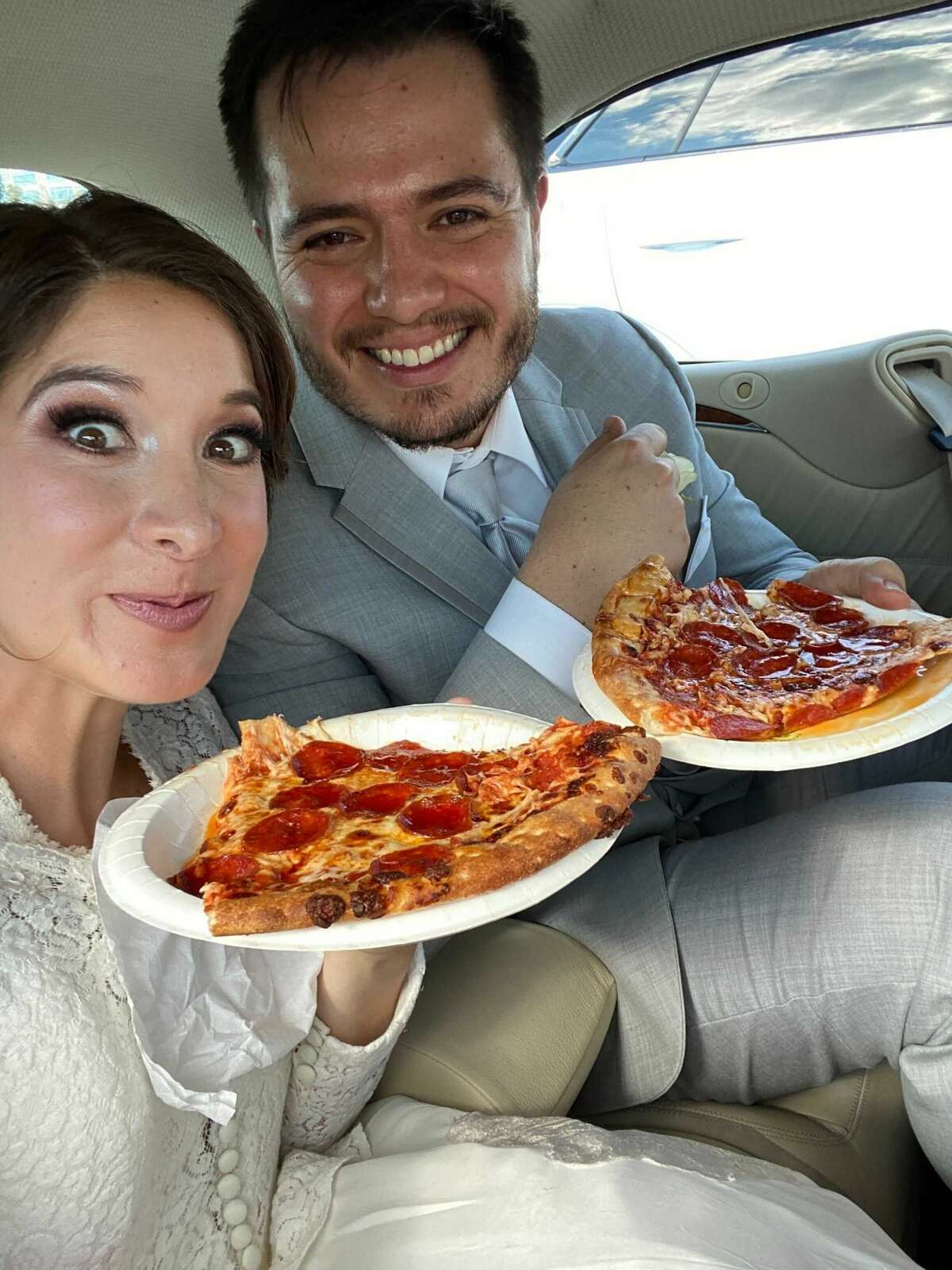 Mariana and her husband Gerado made a stop at Costco after their wedding to enjoy a slice of their favorite pizza. 