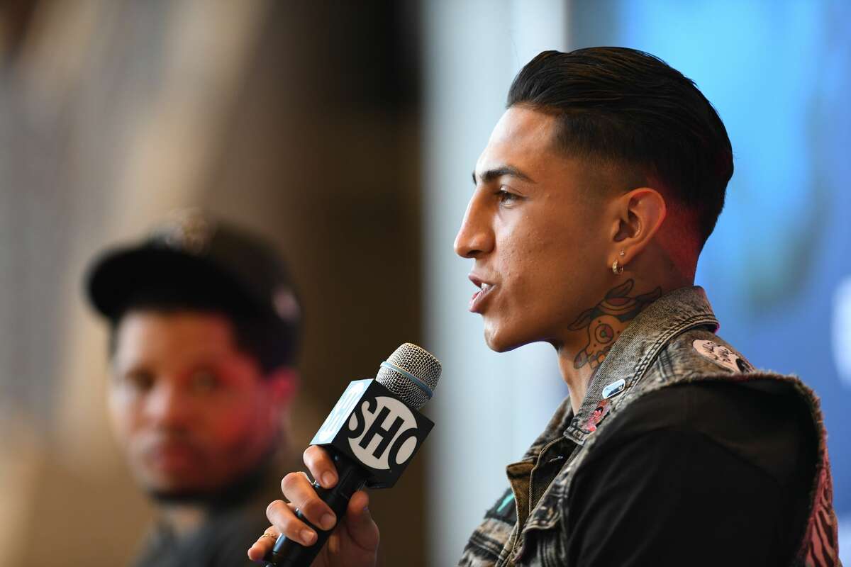 ATLANTA, GA - MAY 20: Gervonta Davis and Mario Barrios attend a Press Conference for the WBA Super Lightweight Championship at State Farm Arena on May 20, 2021 in Atlanta, Georgia. (Photo by Prince Williams/Getty Images)