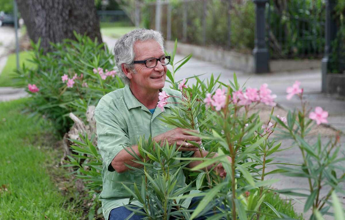 Barry Landry, the historian for the International Oleander Society, is cataloging the plants in Galveston.