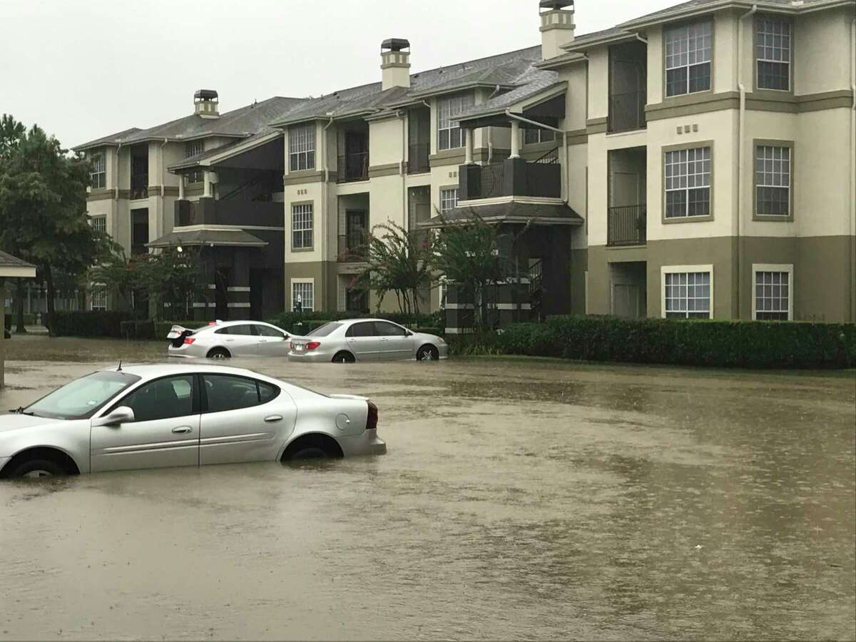 The Commons at Vintage Park apartments were waterlogged Sunday morning. The complex, near Cypress Creek, flooded in the Tax Day Floods of 2016. On Sunday, some residents tried to make a last-minute escape.