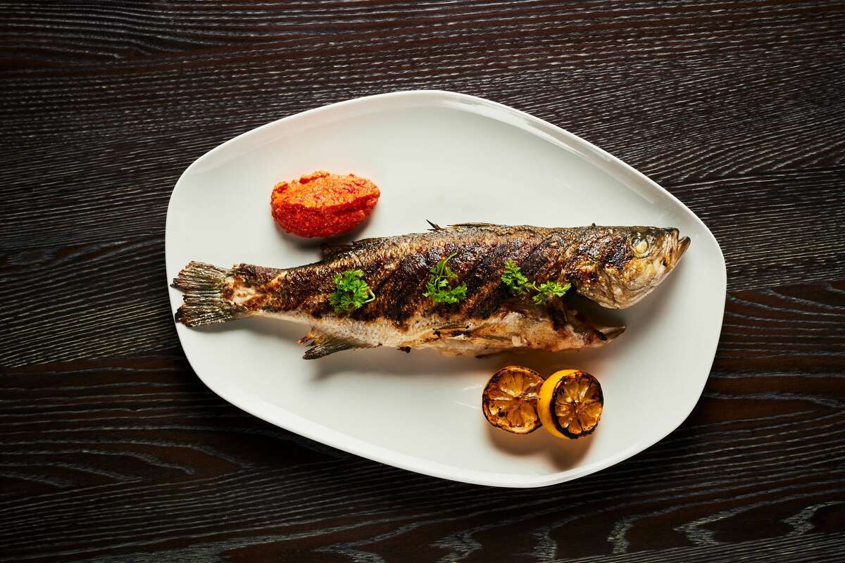 Whole Roasted Fish with Calabrian Pepper Pesto and Roasted Lemon at Amalfi by Bobby Flay