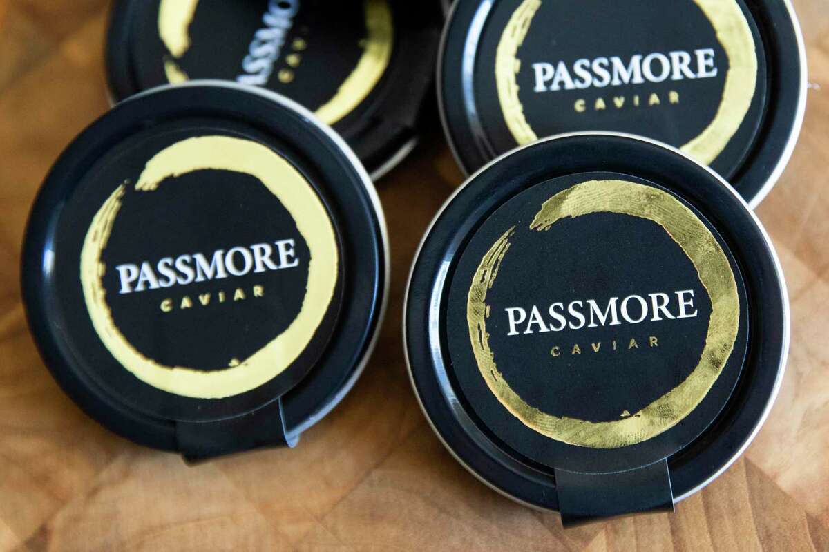Passmore’s caviar tins are seen at Michael Passmore’s ranch in Sloughhouse (Sacramento County). While many chefs assumed Passmore’s caviar came from the ranch, the business owner now says he stopped making caviar in 2019.