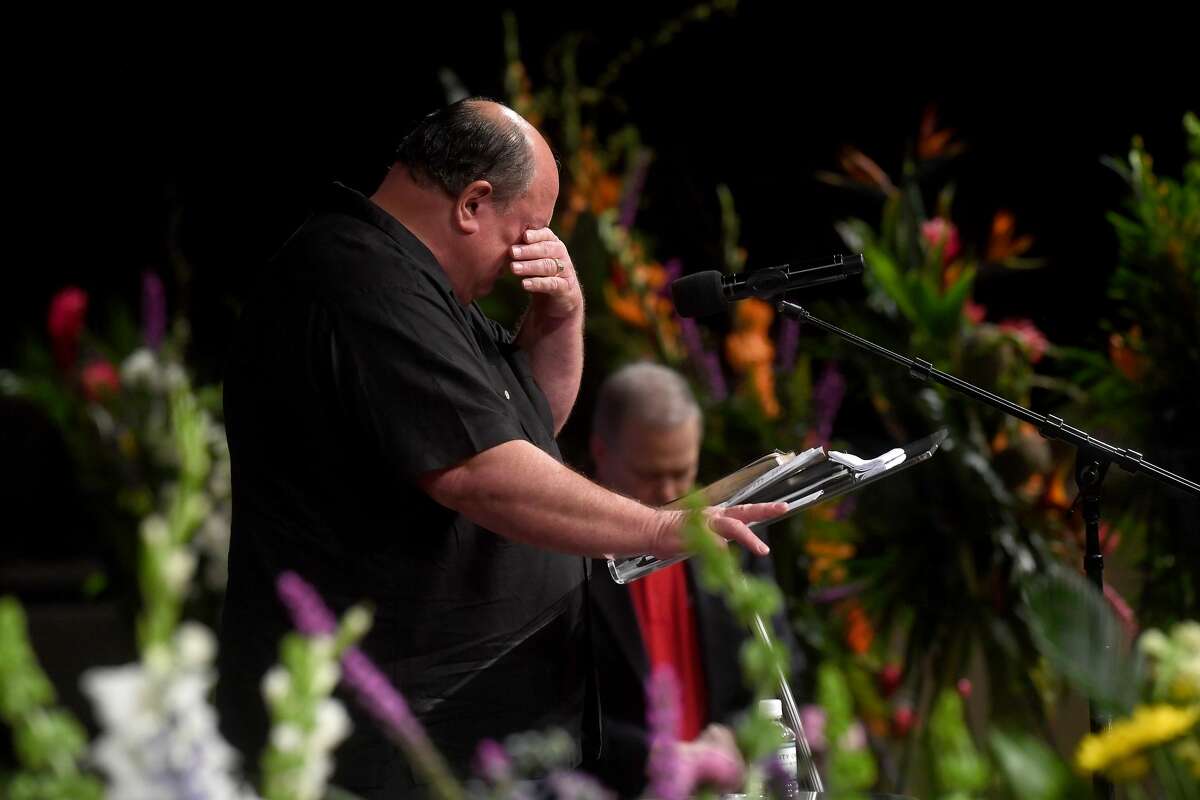 Robert Pate becomes emotional as he talks about his older brother during the funeral service for W.L. Pate at One City Church Friday. Photo made Friday, June 25, 2021 Kim Brent/The Enterprise