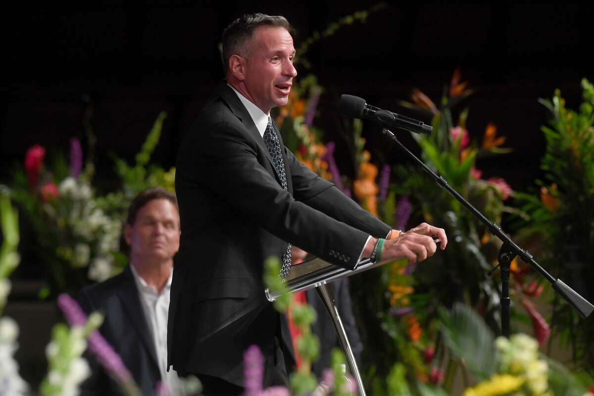 Damon West shares his memories with those gathered at the funeral service for W.L. Pate at One City Church Friday. Photo made Friday, June 25, 2021 Kim Brent/The Enterprise