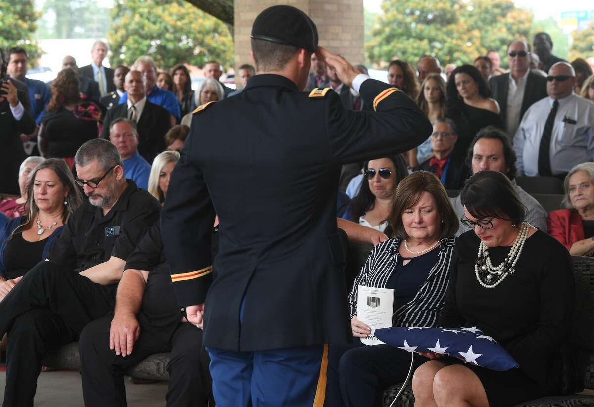 A military honors ceremony was held during the funeral service for W.L. Pate at One City Church Friday. Photo made Friday, June 25, 2021 Kim Brent/The Enterprise