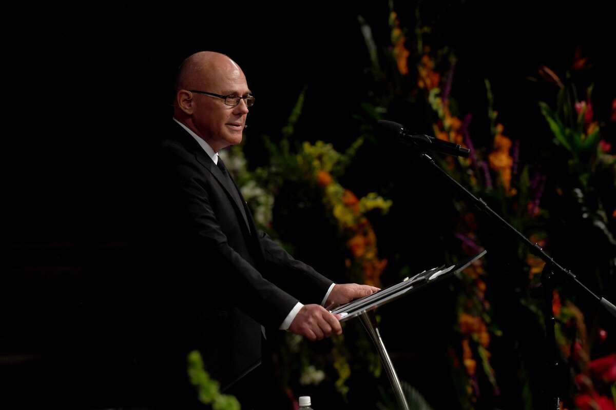 Randy Feldschau speaks during the funeral service for W.L. Pate at One City Church Friday. Photo made Friday, June 25, 2021 Kim Brent/The Enterprise