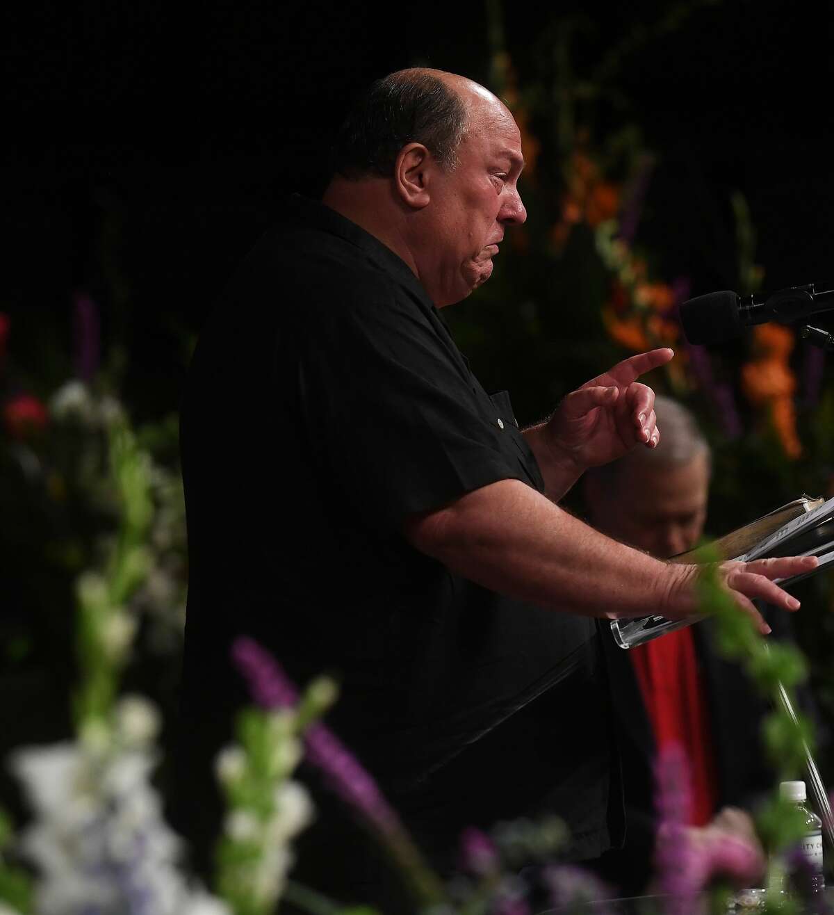 Robert Pate addresses the gathering during the funeral service for his brother W.L. Pate at One City Church Friday. Photo made Friday, June 25, 2021 Kim Brent/The Enterprise