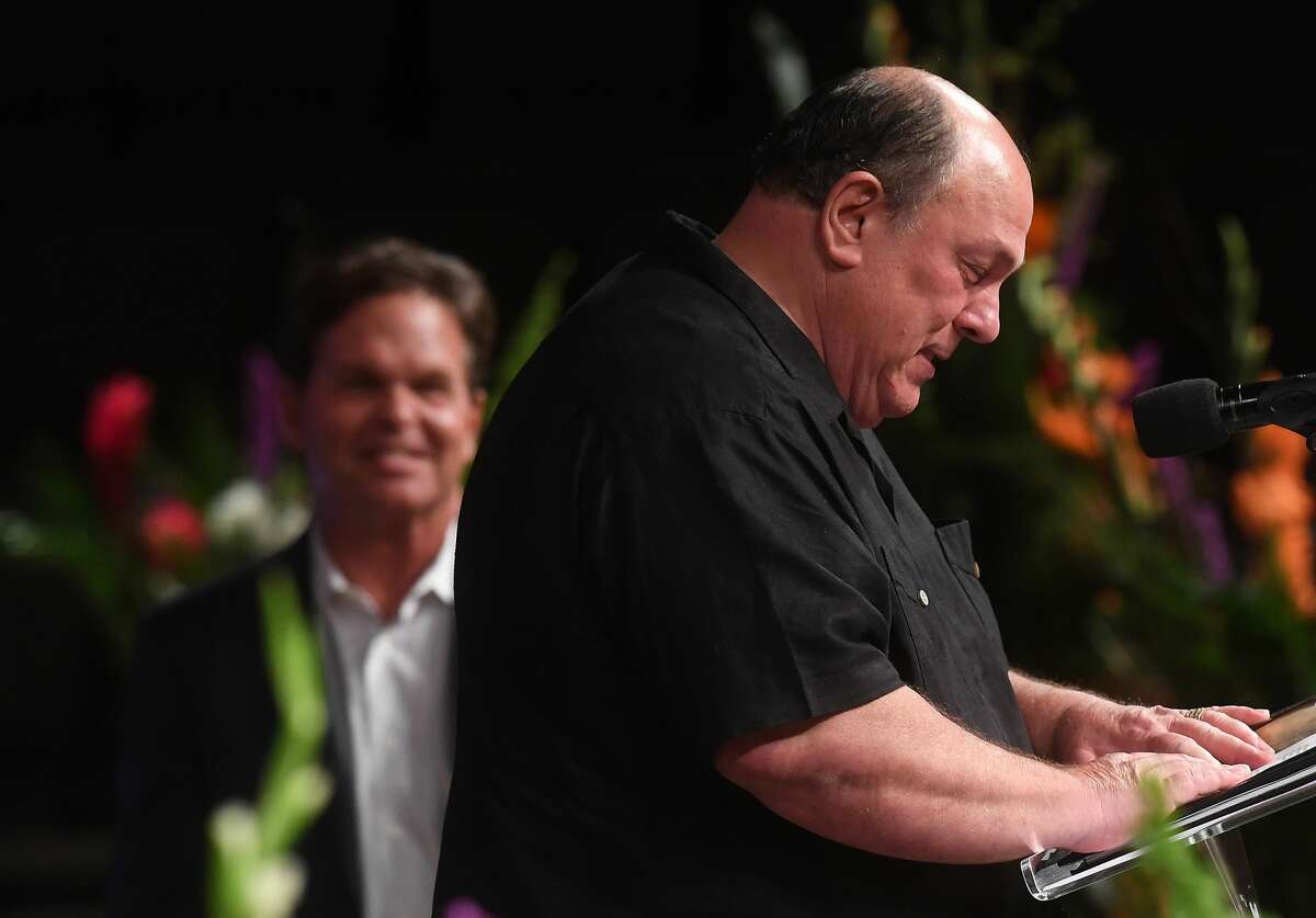 Robert Pate offers memories of his brother during the funeral service for W.L. Pate at One City Church Friday. Photo made Friday, June 25, 2021 Kim Brent/The Enterprise