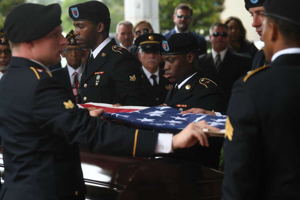 A military honors ceremony was held during the funeral service for W.L. Pate at One City Church Friday. Photo made Friday, June 25, 2021 Kim Brent/The Enterprise