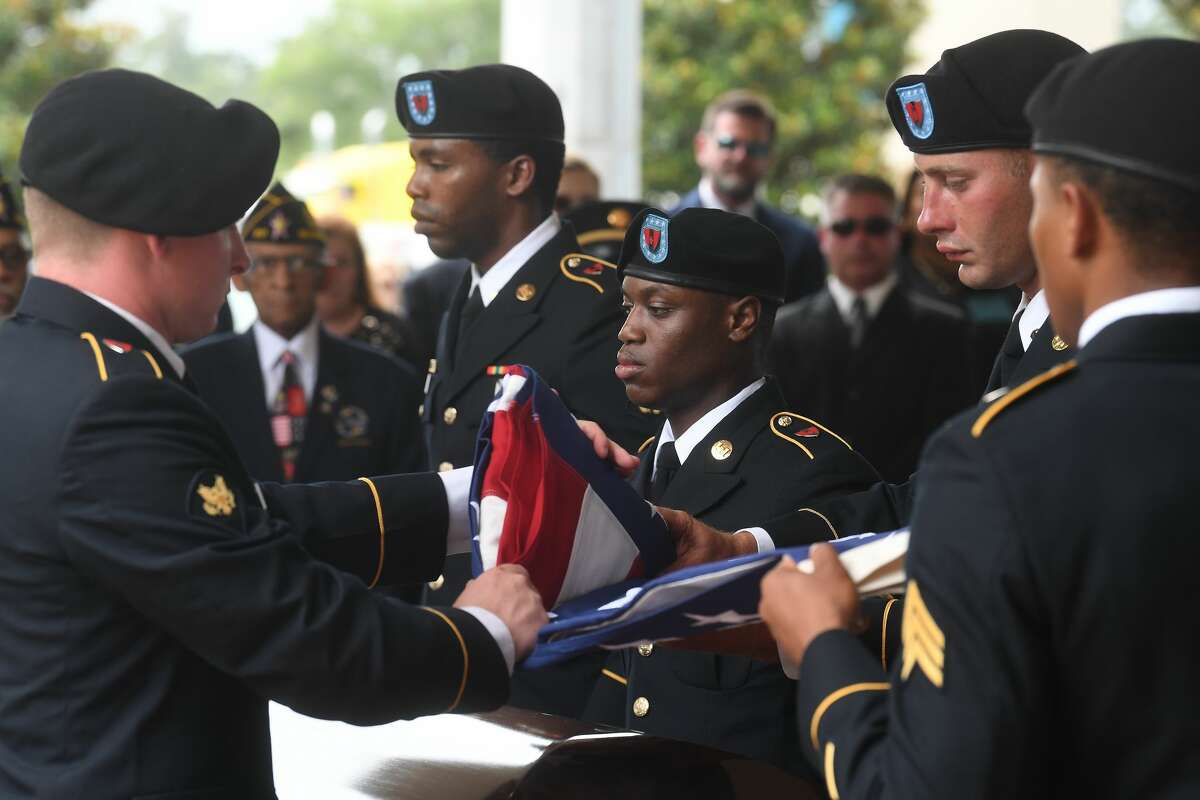 A military honors ceremony was held during the funeral service for W.L. Pate at One City Church Friday. Photo made Friday, June 25, 2021 Kim Brent/The Enterprise