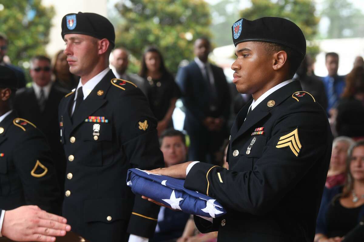 A military honors ceremony was held during the funeral service for W.L. Pate at One City Church Friday. Photo made Friday, June 25, 2021 Kim Brent/The Enterprise