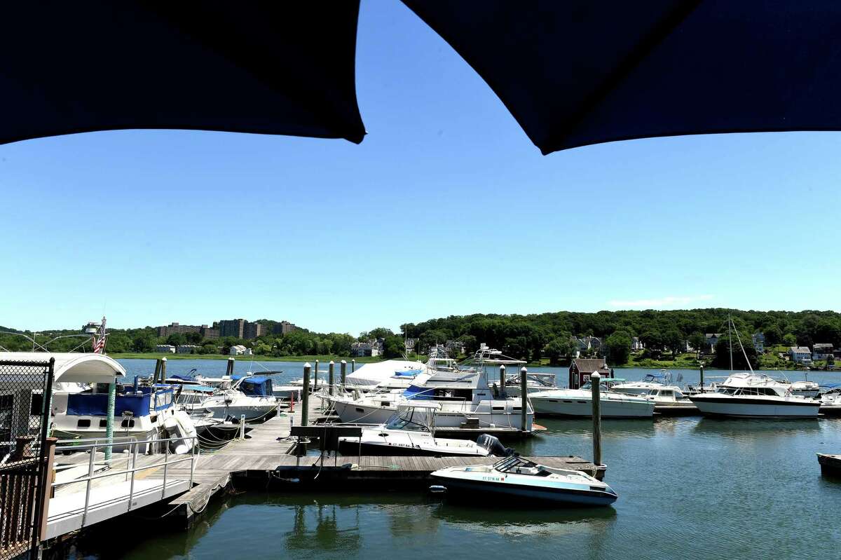A view of the Quinnipiac River Marina from the outdoor seating at the former Streets Boathouse Smokehouse at 307 Front Street in New Haven on June 24, 2021. Tavern on State owners Emily Mingrone and Shane McGowan plan to open Fair Haven Oyster Co. in the space in April 2022.