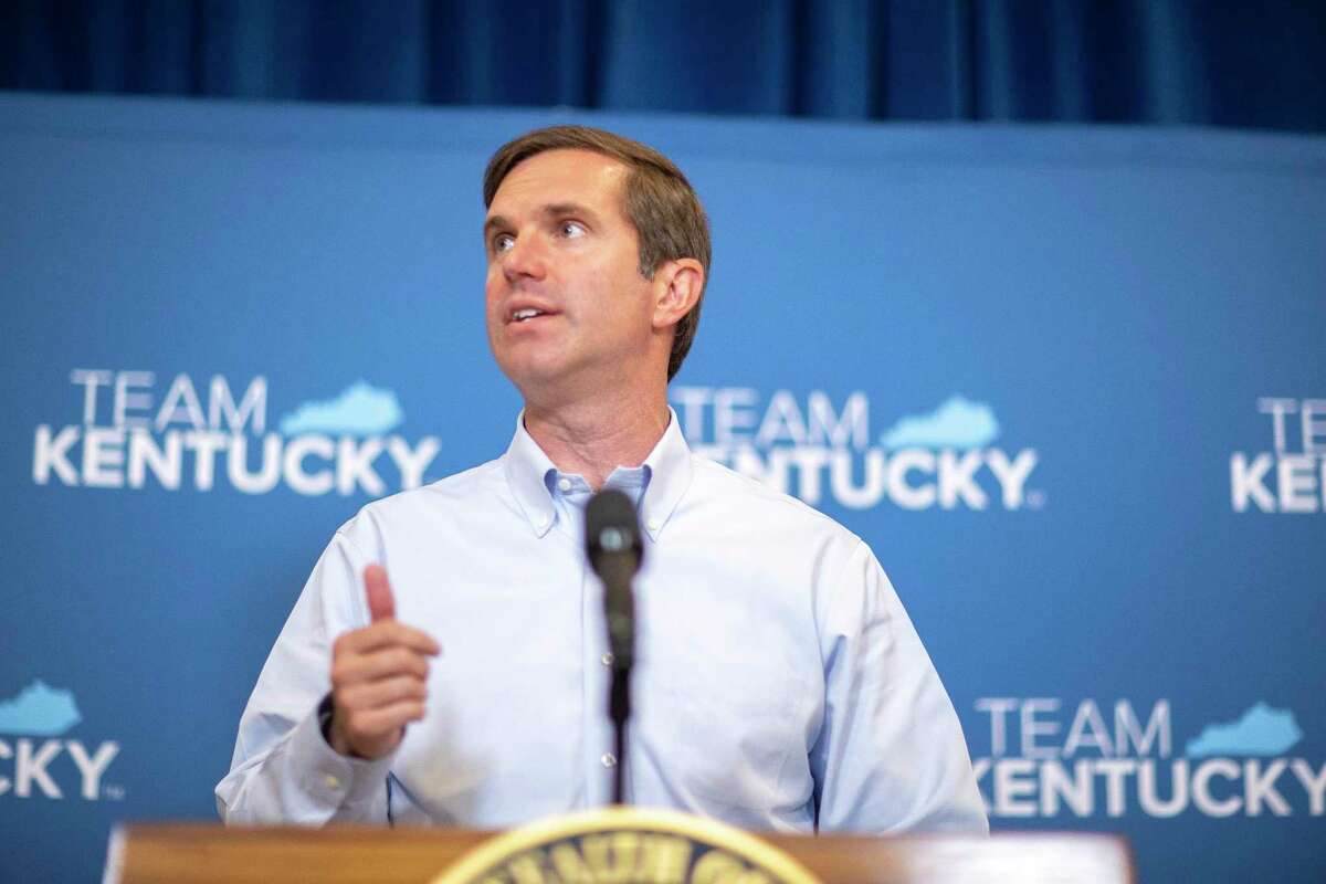 Kentucky Gov. Andy Beshear speaks during a news conference, Thursday, June 10, 2021 in Frankfort, Ky. Some lawmakers there have made a renewed push to ban “conversion therapy — the discredited practice of trying to change someone’s sexual orientation or gender identity.