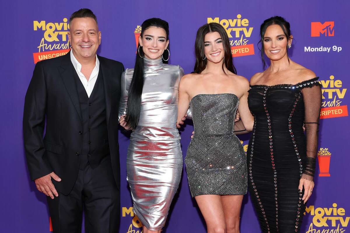 (L-R) Marc D'Amelio, Dixie D'Amelio, Charli D'Amelio and Heidi D'Amelio attend the 2021 MTV Movie & TV Awards: UNSCRIPTED in Los Angeles, California. 