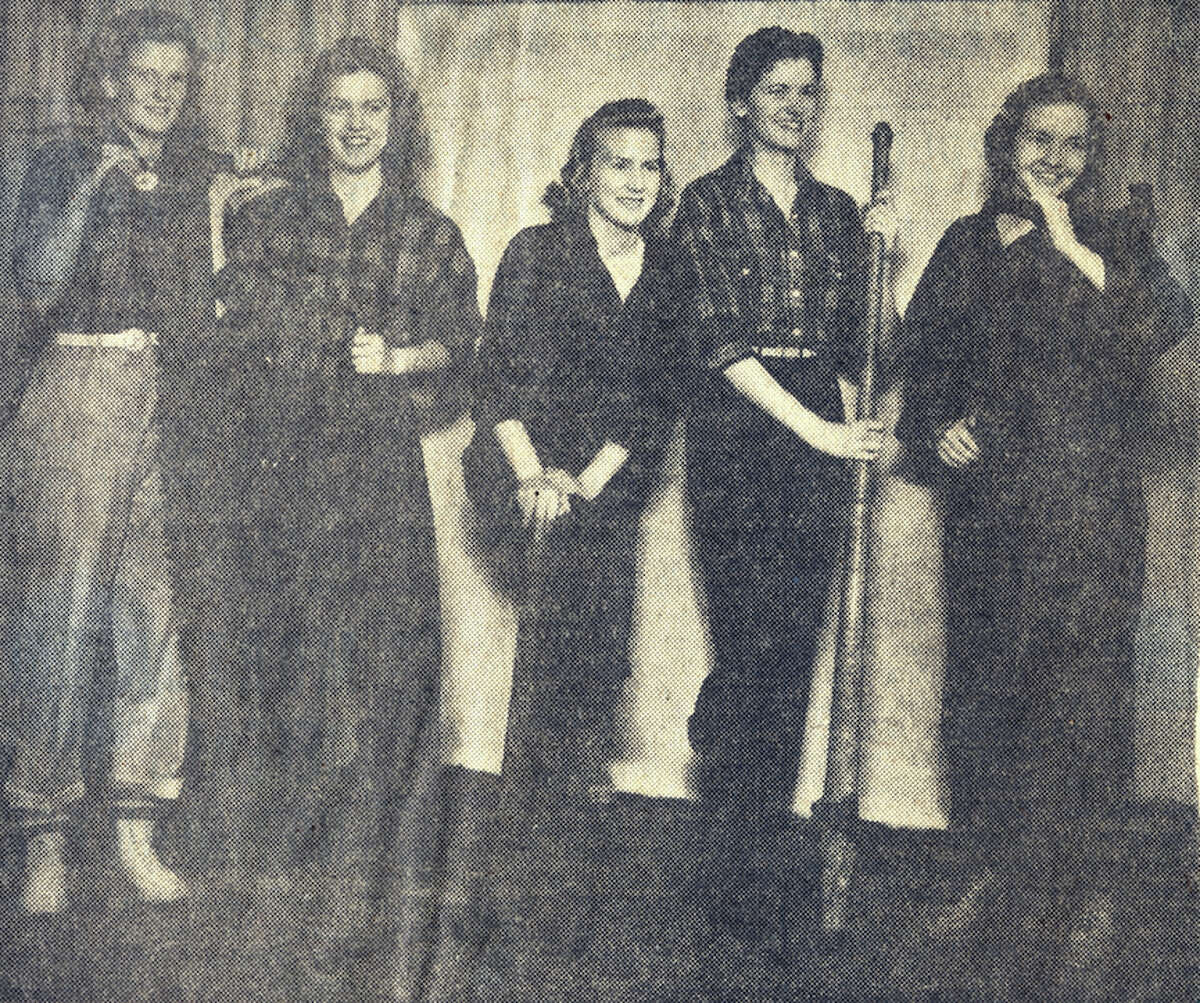 Shown are Manistee’s Forest Festival Queen and members of her court of honor from 1941. (From left) Pictured are: Eleanor Simpson, of Kaleva; Sally Morrison, of Manistee; Queen Donna Martineau, of Arcadia; Marian Raskey and Eleanor James, of Manistee. 