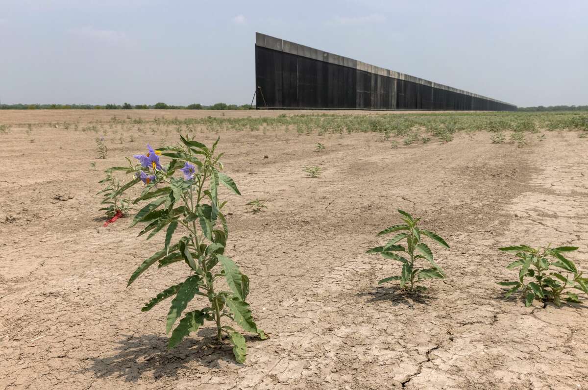 A portion of U.S.-Mexico border wall stands unfinished on April 14, 2021 near La Joya, Texas.