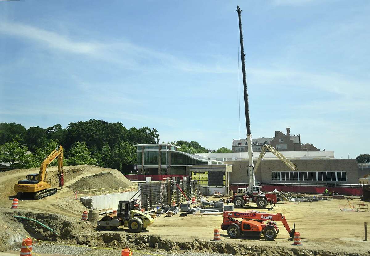 Work continues on the site of Fairfield University's new arena and convocation center on the school's campus in Fairfield, Conn. on Monday, June 28, 2021.