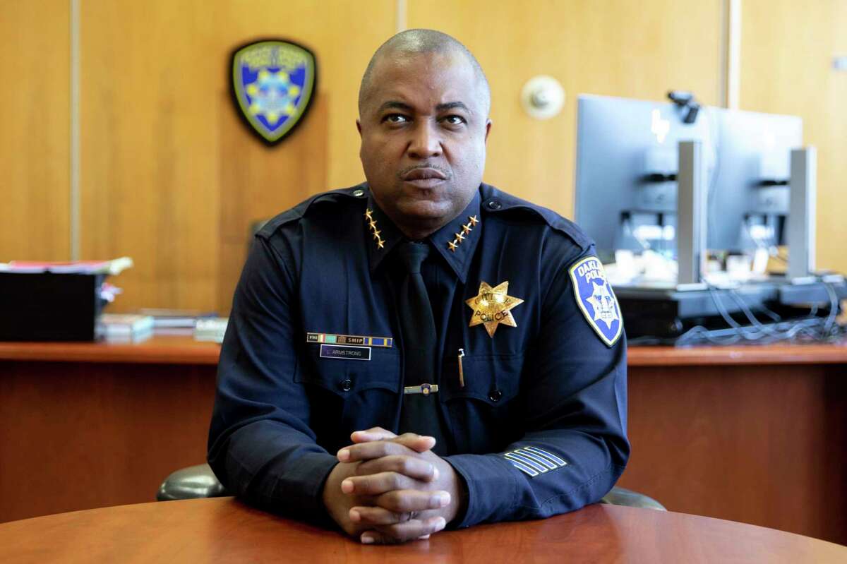 Oakland Police Chief LeRonne Armstrong works in his office at the Oakland Police Department Headquarters in downtown Oakland, Calif. Monday, May 24, 2021.