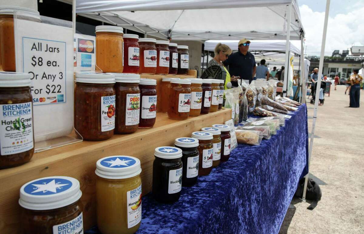 A variety of products from Brenham Kitchens are for sale Sunday, June 20, 2021, at the Rice Village Farmers Market in Houston.