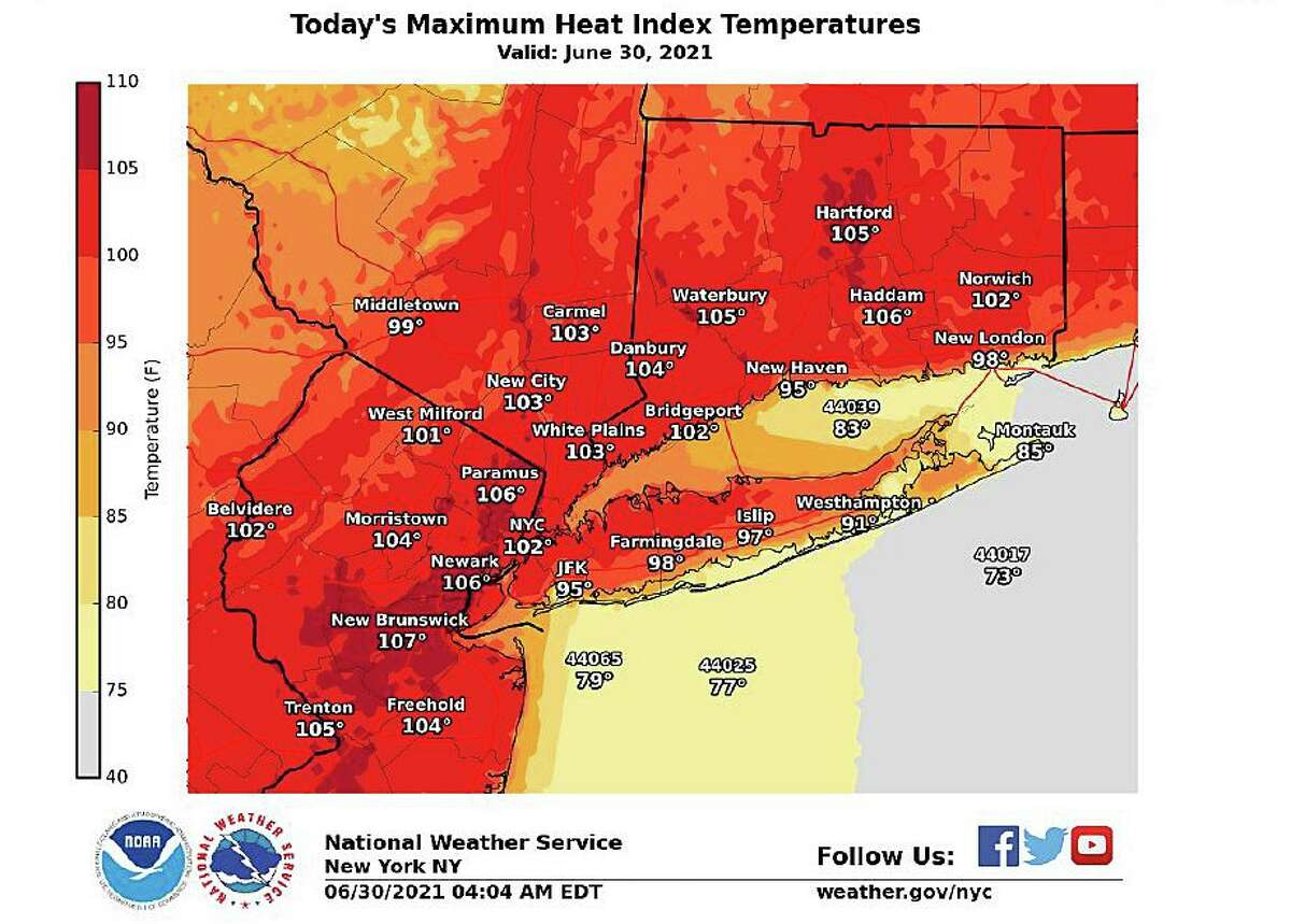 Heat index values in Connecticut are expected to reach around 104 degrees again on Wednesday, June 30, 2021, leaving the state under a heat advisory until 8 p.m.