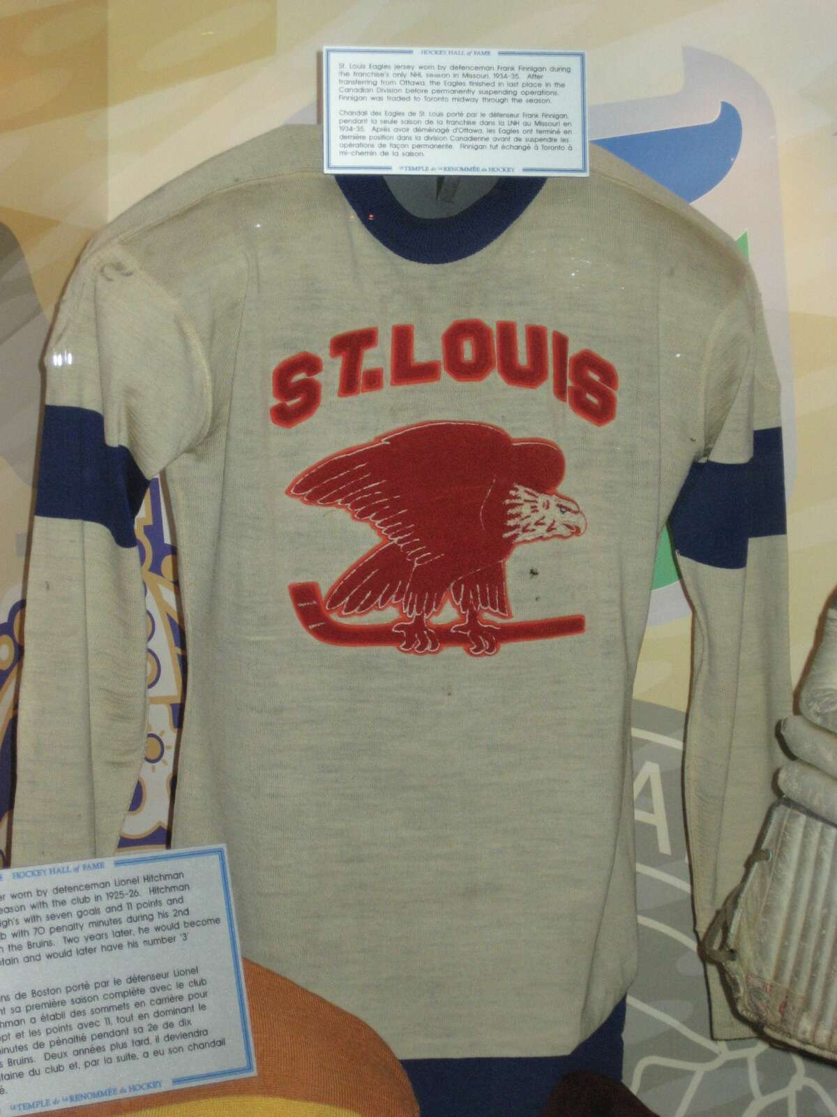 A St. Louis Eagles jersey on display at the Hockey Hall of Fame in Toronto, Canada. The Eagles only played for one season. 